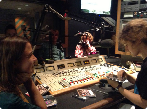 Michelle, left, and Katie, right, on the air with some our incoming freshmen DJs.