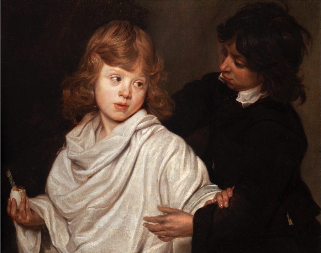 Everyone to His Taste, painting of two young people, one in a white shroud